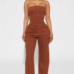 Fashion Nova Strapless Brown Jumpsuit